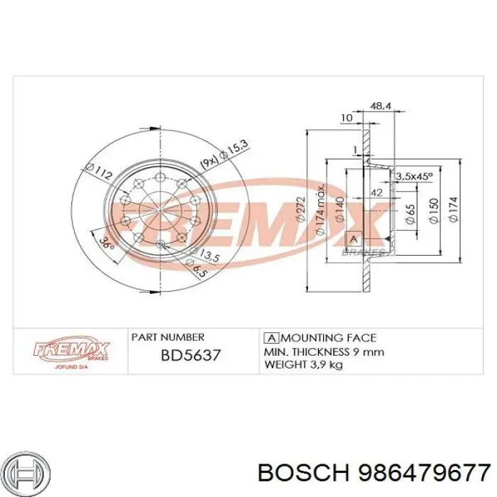 986479677 Bosch Дисковый тормоз