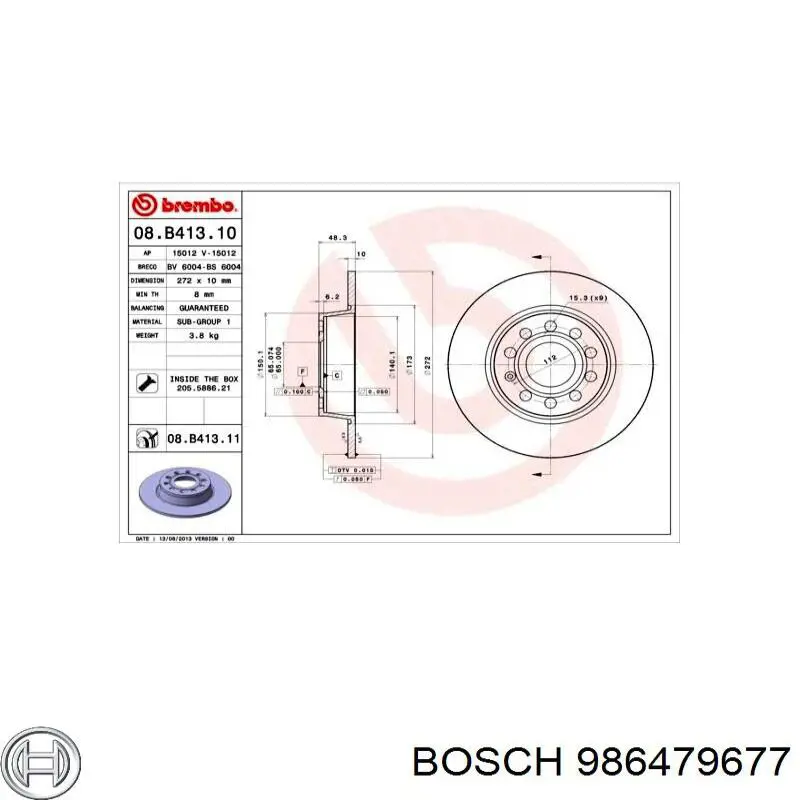 Тормозные диски 986479677 Bosch