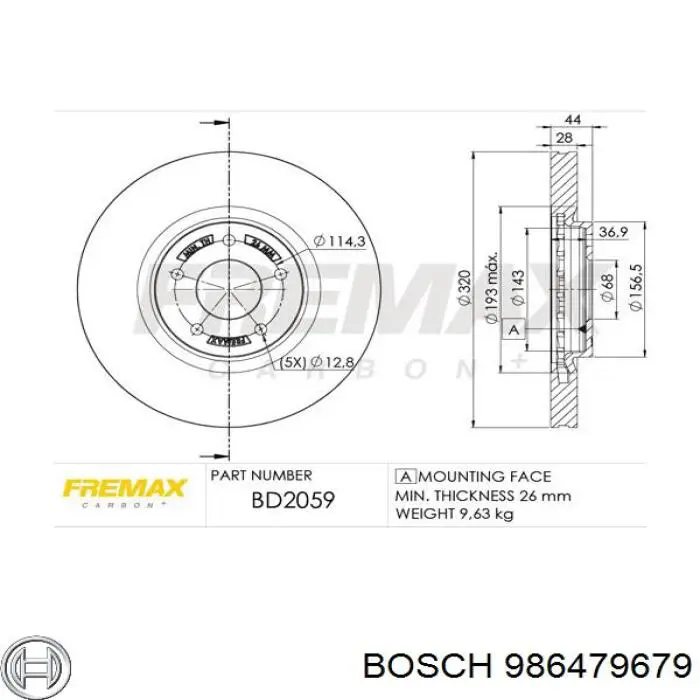 986479679 Bosch диск тормозной передний