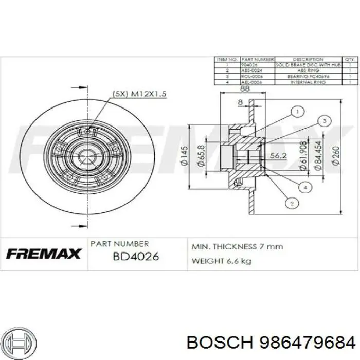 Задний тормозной диск Bosch 986479684 цена, от 53.35 USD
