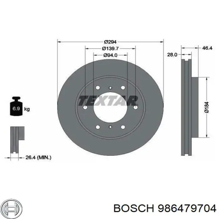 Передние тормозные диски 986479704 Bosch