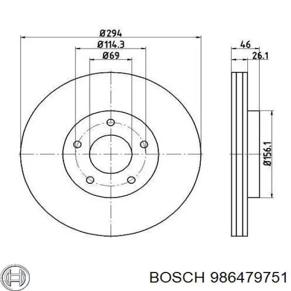 Диск гальмівний передній 986479751 Bosch