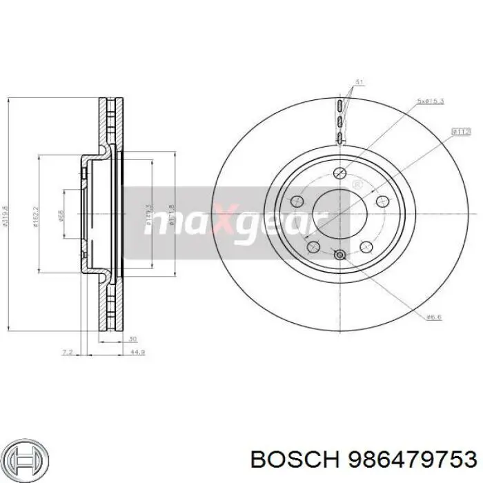 Тормоз дисковый передний Bosch 986479753 цена, от 72.50 USD
