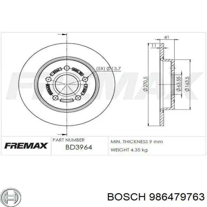 986479763 Bosch диск тормозной задний