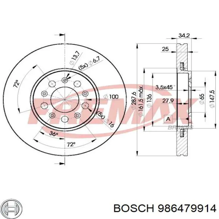 986479914 Bosch Диск тормозной передний