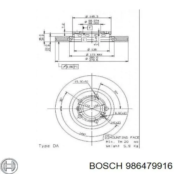 986479916 Bosch диск тормозной передний