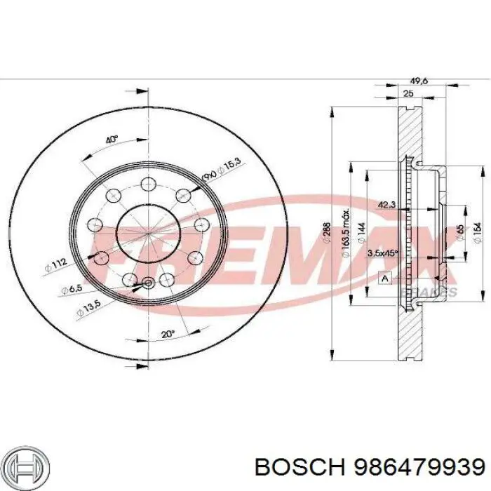 Freno de disco delantero 986479939 Bosch