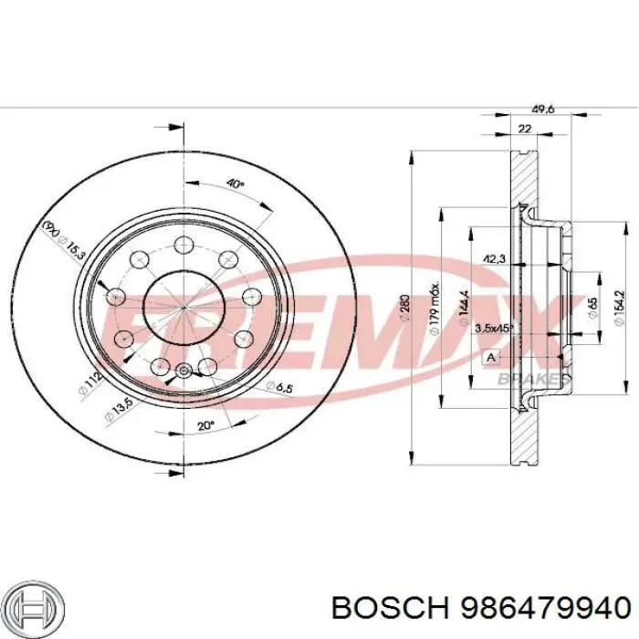 Тормоз дисковый передний Bosch 986479940 цена, от 40.68 USD