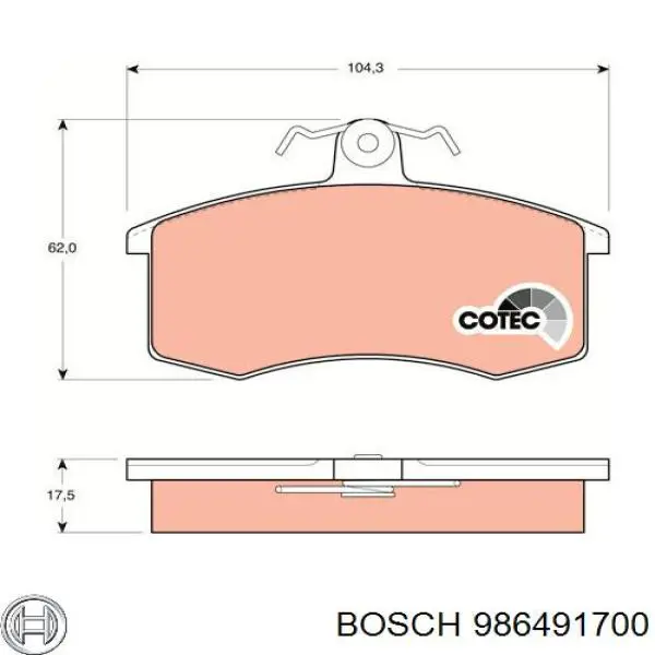 986491700 Bosch колодки тормозные передние дисковые