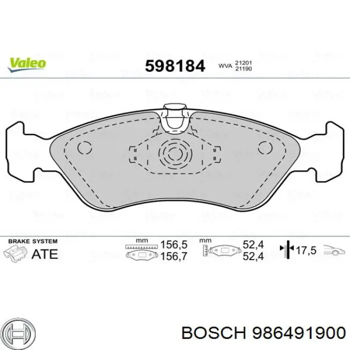 986491900 Bosch колодки тормозные передние дисковые