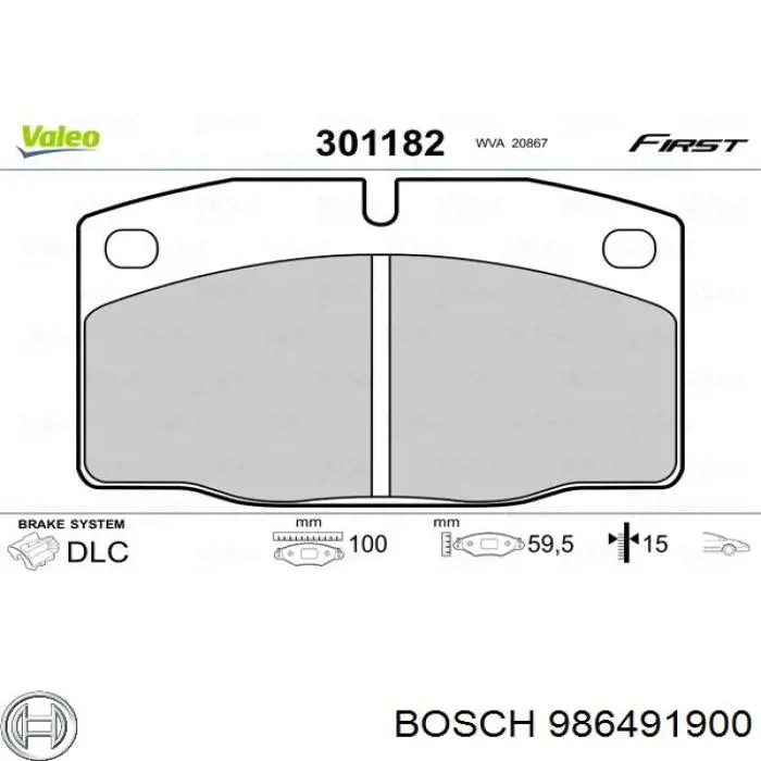 Передние тормозные колодки 986491900 Bosch