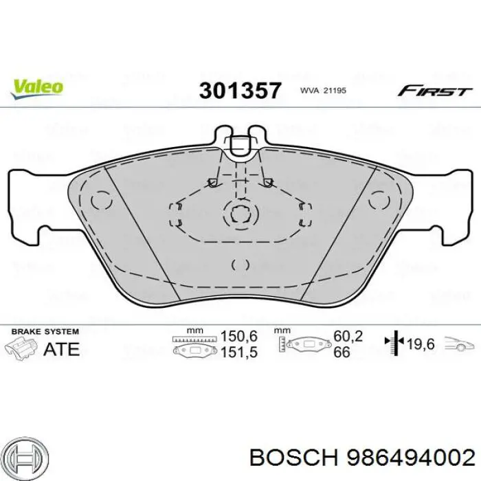 986494002 Bosch колодки тормозные передние дисковые