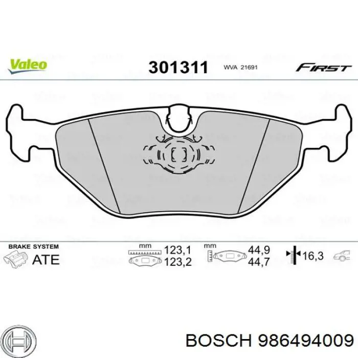 986494009 Bosch Колодки тормозные дисковые комплект