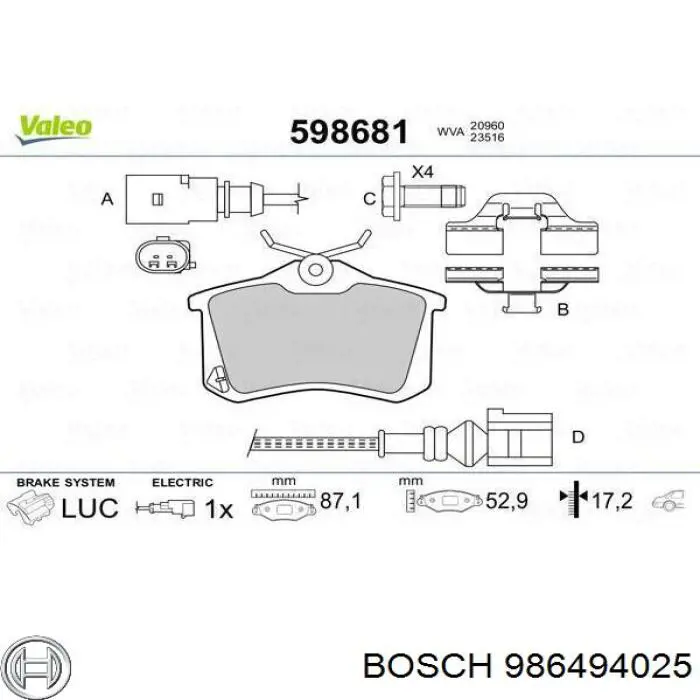 Колодки дисковые  Bosch 986494025 цена, от 16.20 USD