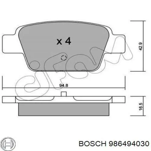Колодки гальмові задні, дискові 986494030 Bosch