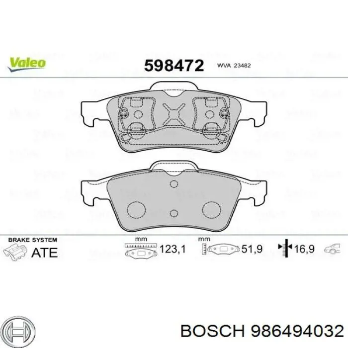 986494032 Bosch Колодки тормозные дисковые комплект
