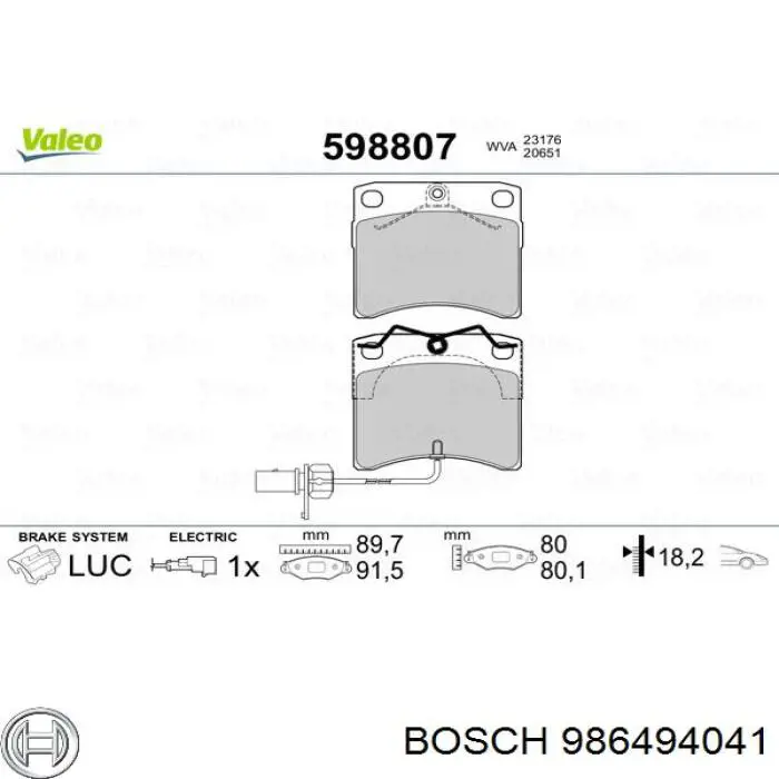 986494041 Bosch Колодки передние