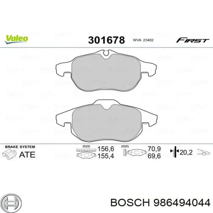986494044 Bosch Колодки передние