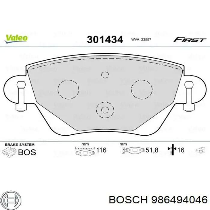 Pastillas de freno traseras 986494046 Bosch