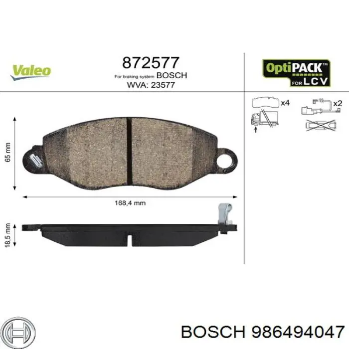 986494047 Bosch sapatas do freio dianteiras de disco