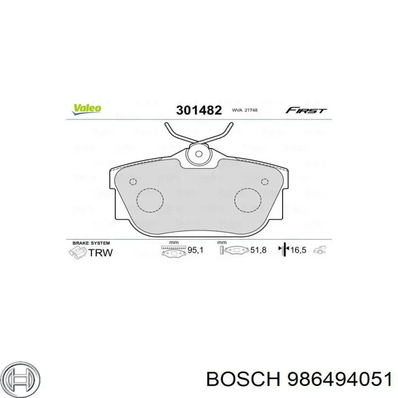 986494051 Bosch Колодки тормозные дисковые комплект