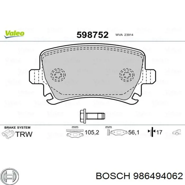 Колодки дисковые  Bosch 986494062 цена, от 23.49 USD