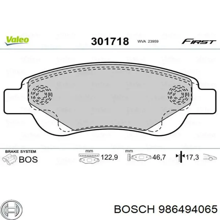 Передние тормозные колодки 986494065 Bosch