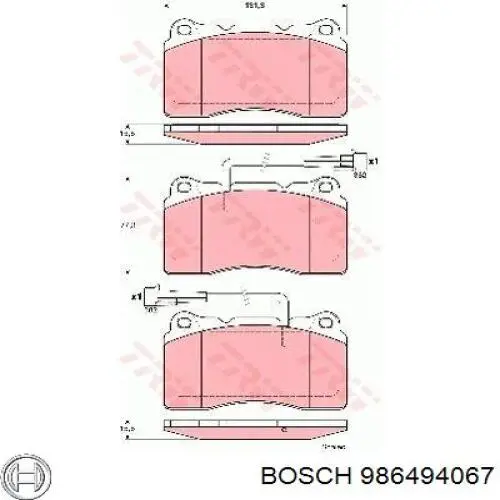 Передние тормозные колодки 986494067 Bosch