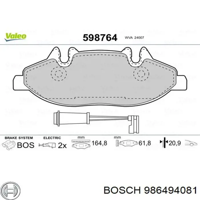 986494081 Bosch Колодки передние