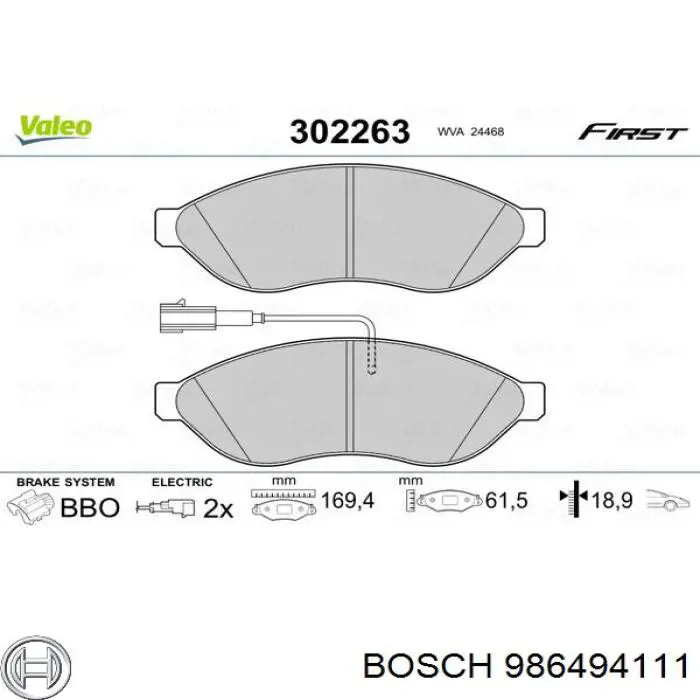 Передние тормозные колодки 986494111 Bosch