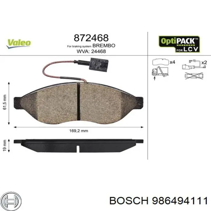 986494111 Bosch колодки тормозные передние дисковые