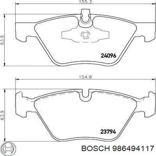 986494117 Bosch колодки тормозные передние дисковые