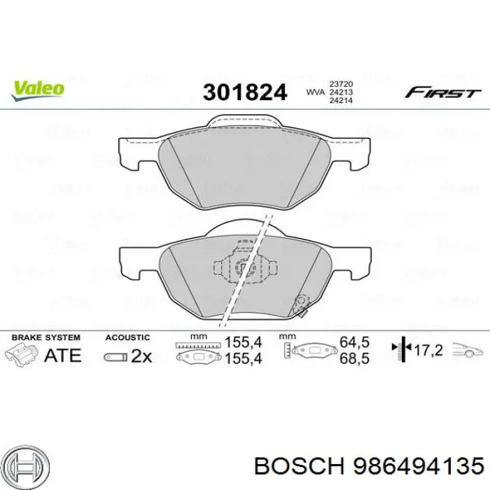 986494135 Bosch sapatas do freio dianteiras de disco