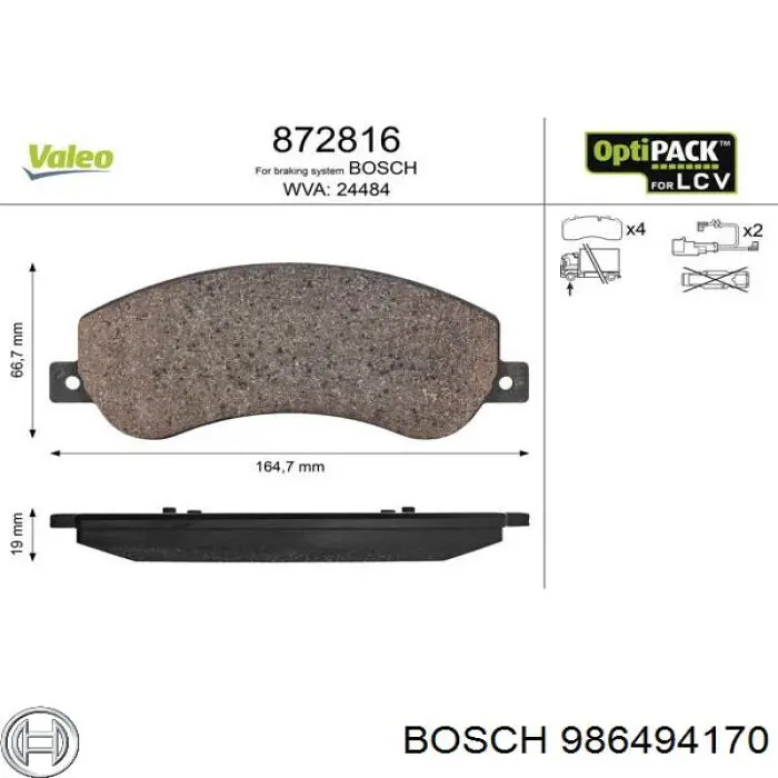 986494170 Bosch Колодки передние