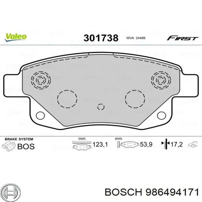 986494171 Bosch sapatas do freio traseiras de disco