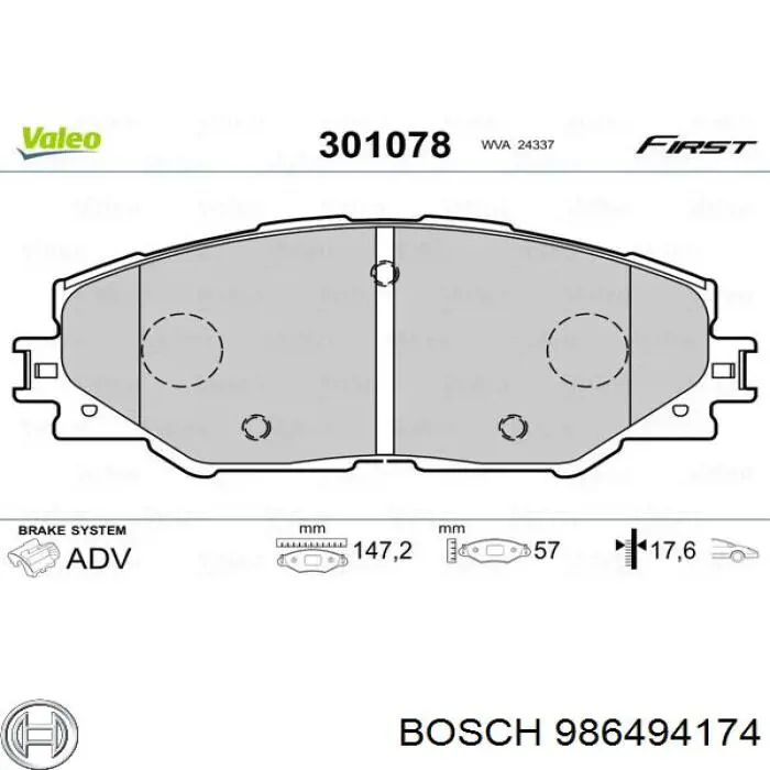 986494174 Bosch колодки тормозные передние дисковые