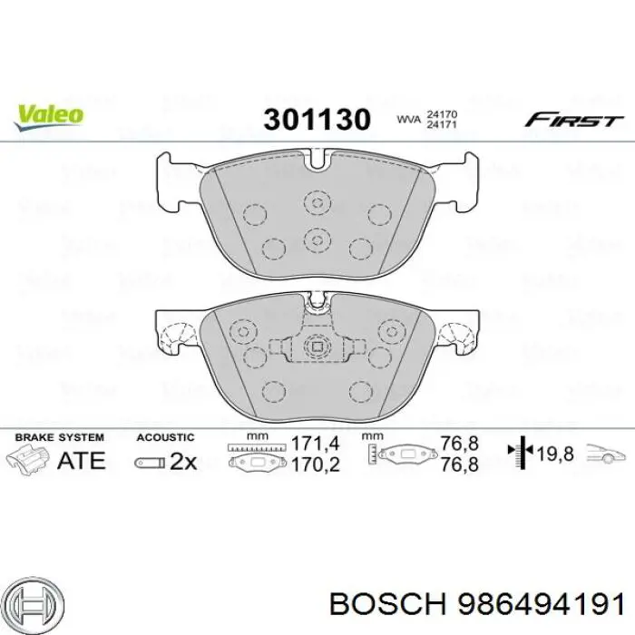 986494191 Bosch sapatas do freio dianteiras de disco