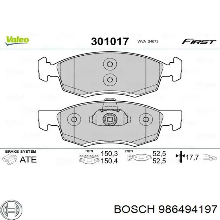 986494197 Bosch колодки тормозные передние дисковые