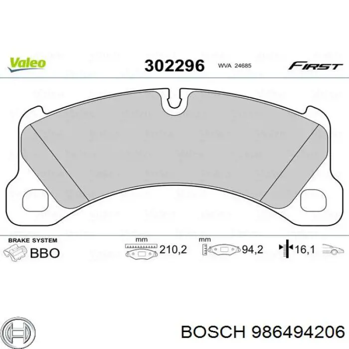 986494206 Bosch Колодки передние