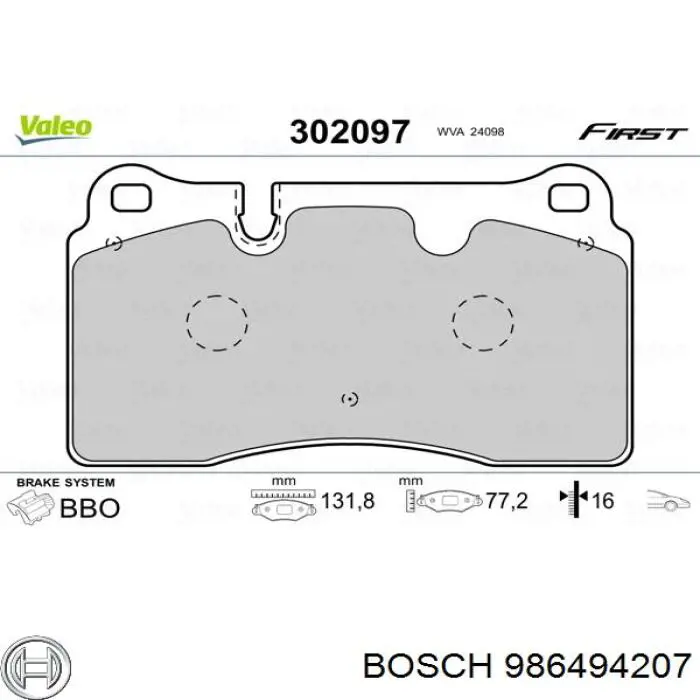 986494207 Bosch sapatas do freio dianteiras de disco