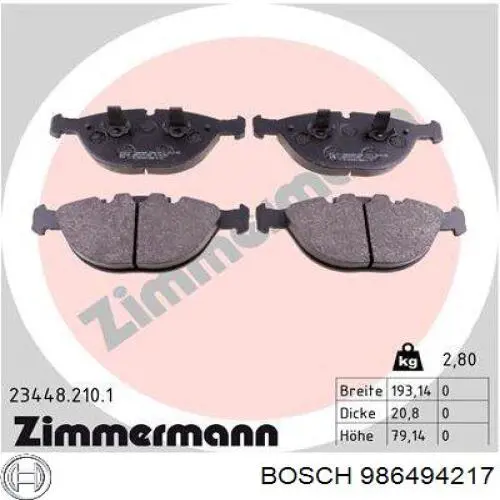 986494217 Bosch Колодки передние