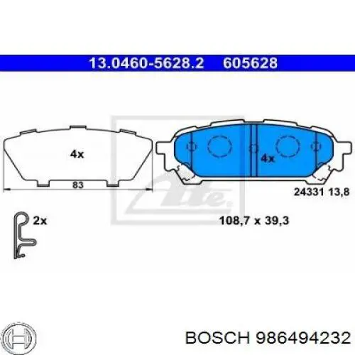 Колодки дисковые  Bosch 986494232 цена, от 18.30 USD