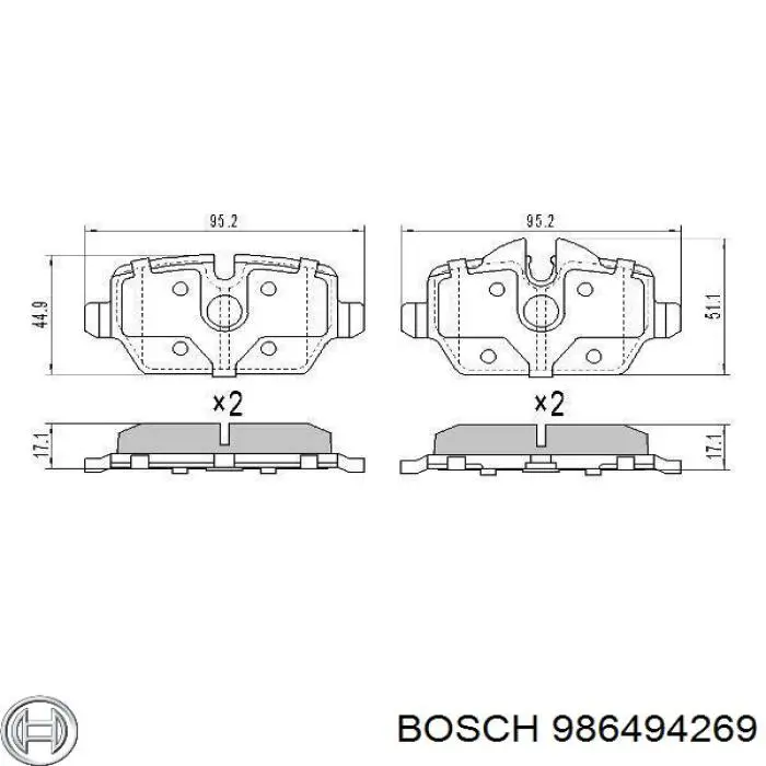 Задние тормозные колодки 986494269 Bosch