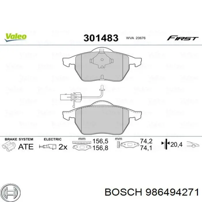 986494271 Bosch колодки тормозные передние дисковые