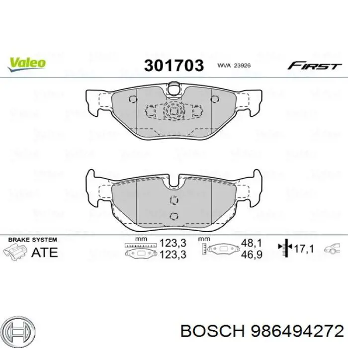 Купить 986494272 Bosch Колодки тормозные задние, дисковые