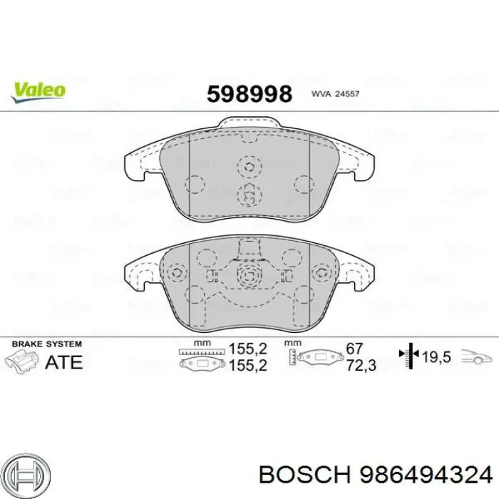 986494324 Bosch sapatas do freio dianteiras de disco
