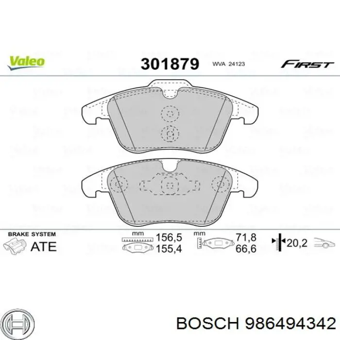 986494342 Bosch колодки тормозные передние дисковые