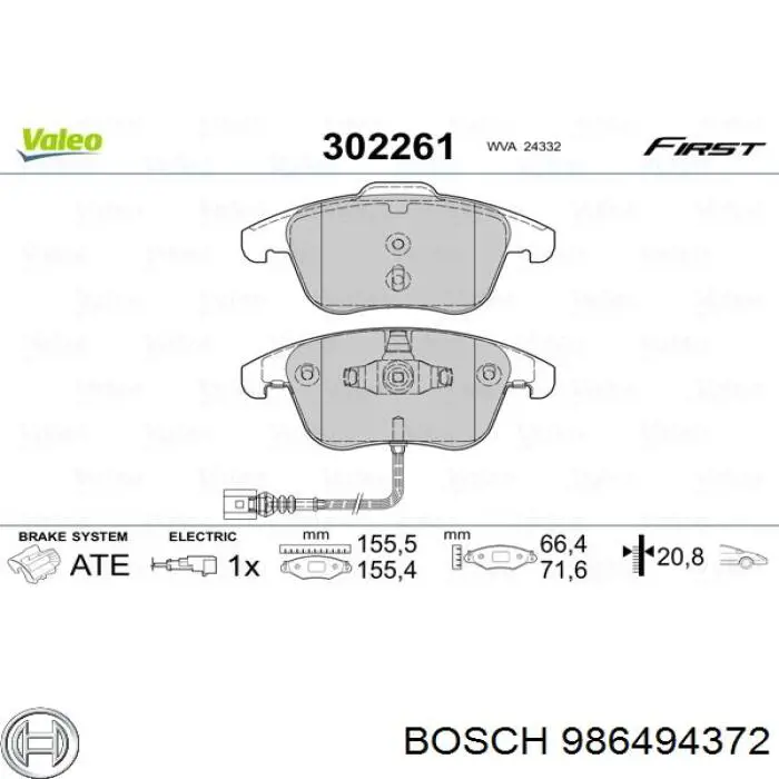 986494372 Bosch колодки тормозные передние дисковые