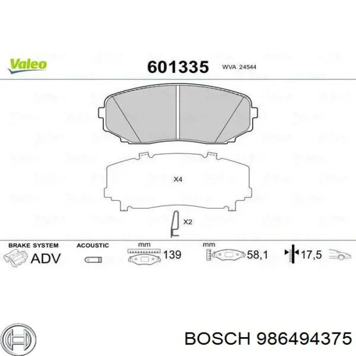 986494375 Bosch sapatas do freio dianteiras de disco