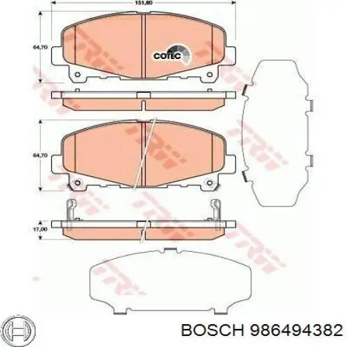 Передние тормозные колодки 986494382 Bosch